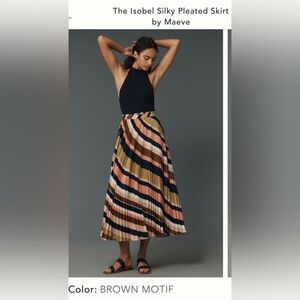 Anthropologie Skirt Isobel Silky Pleated Skirt by Maeve A-Line Sz Large, 12 NWT